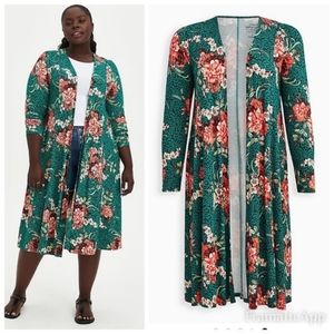 Torrid Green Super Soft Fit Flare Leopard Floral Cardigan